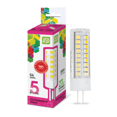 Лампа светодиодная LED-JC-standard 5Вт 12В G4 6500К 450Лм ASD 4690612026404