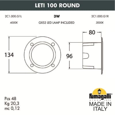 Светильник для подсветки лестниц встраиваемый FUMAGALLI LETI 100 Round 2C1.000.000.AYG1L