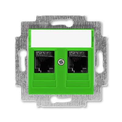 Розетка компьютерная 2хRJ45 кат6 ABB EPJ Levit зелёный / дымчатый чёрный 2CHH296118A6067