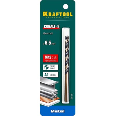 KRAFTOOL COBALT 6.5 х101мм, Сверло по металлу HSS-Co(8%) , сталь М42(S2-10-1-8) 29656-6.5