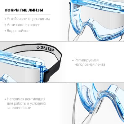 Защитные очки ЗУБР ПАНОРАМА ЩИТ в комплекте со щитком, непрямая вентиляция, Профессионал 110233