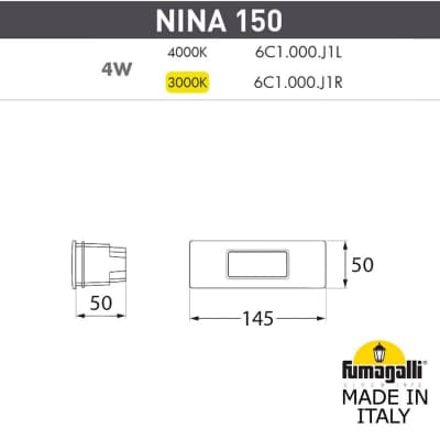 Светильник для подсветки лестниц встраиваемый FUMAGALLI NINA 150 6C1.000.000.BYJ1L