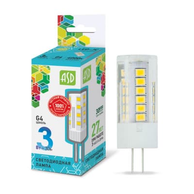 Лампа светодиодная LED-JC-standard 3Вт 12В G4 4000К 270Лм ASD 4690612004648