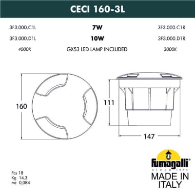 Грунтовый светильник FUMAGALLI CECI 160-3L 3F3.000.000.LXD1L