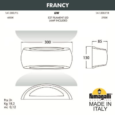 Уличное бра FUMAGALLI FRANCY 1A1.000.000.LYF1R