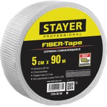 Сетка стеклотканевая самоклеящаяся STAYER 5 см х 90 м, 3х3 мм FIBER-Tape 1246-05-90_z01