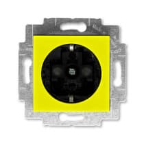 Розетка с заземлением со шторками ABB EPJ Levit жёлтый / дымчатый чёрный 2CHH203457A6064